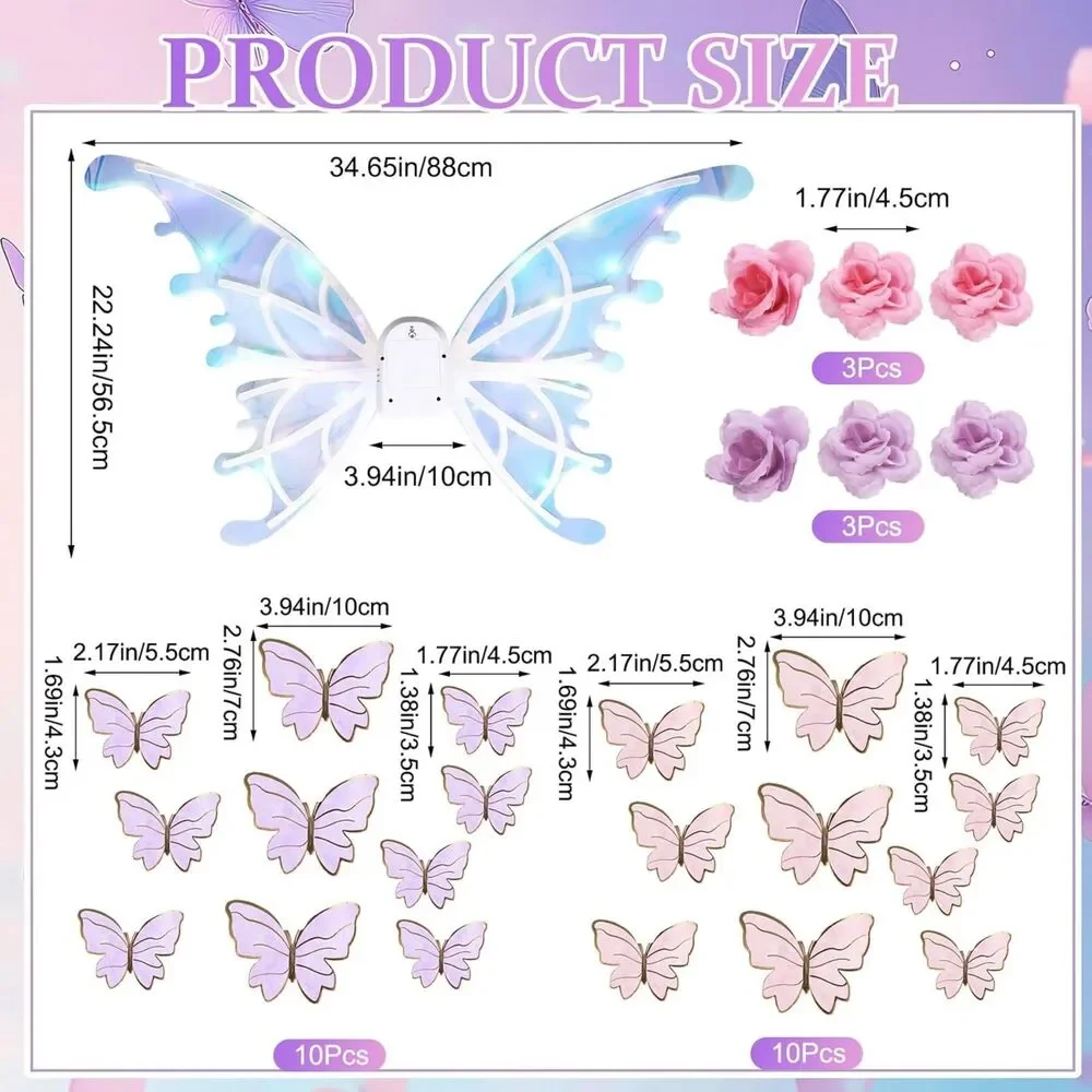 Butterfly Cake Topper Electric Musical Kinetic Wings Pink Purple Gold Flowers